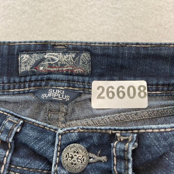 Silver Jeans Suki Surplus Women's 28x30 Bootcut Dark Blue Stretch Denim Grunge - Picture 5 of 16